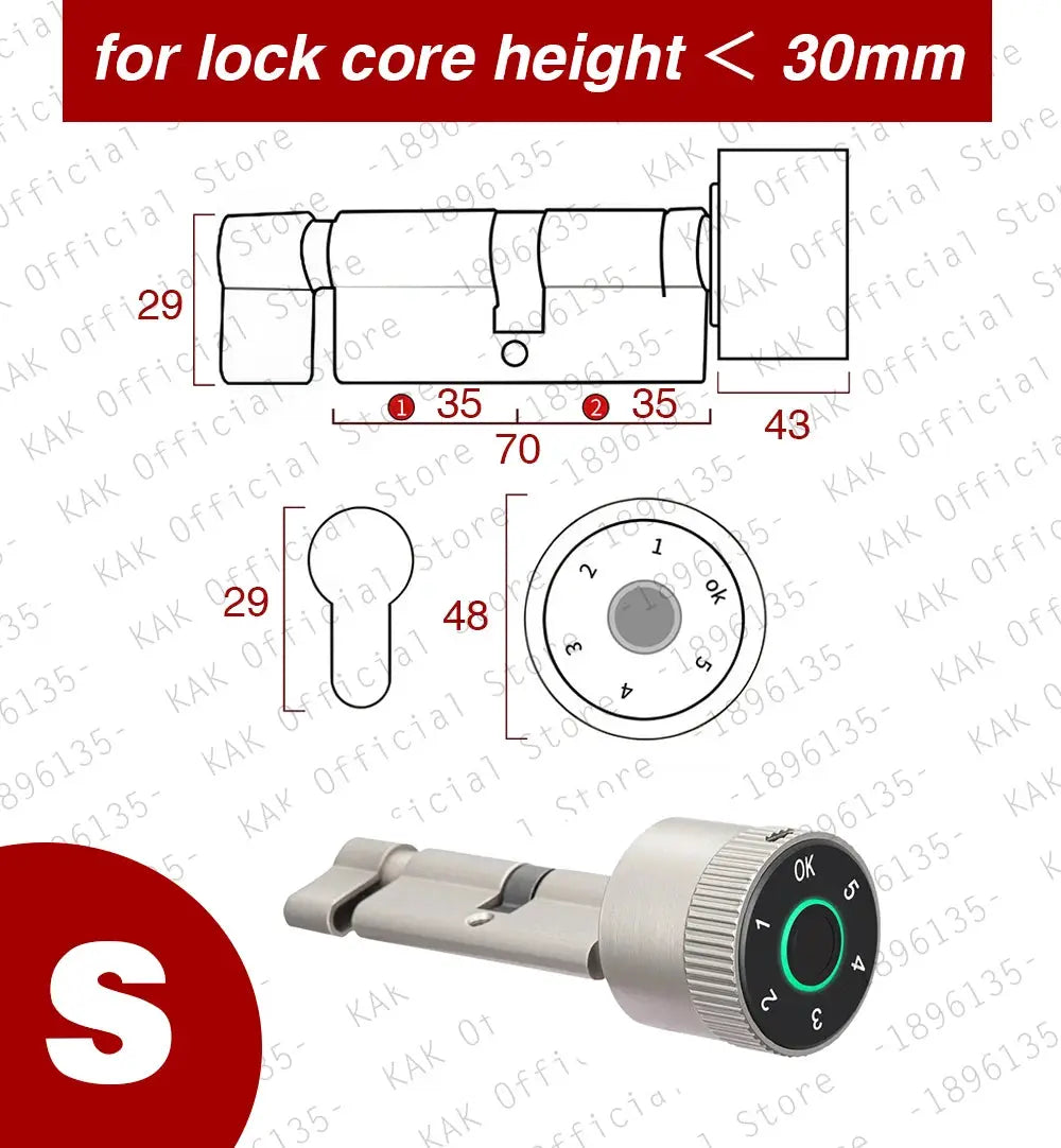 Simples Market silver smart door lock cylinder with fingerprint keypad and digital code