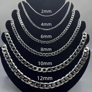 Sterling Silver 925 Unisex Necklace Face Chain 2mm 4mm 6mm 8mm 10mm 12mm 40cm 75cm Lobster Clasp Jewelry Gift