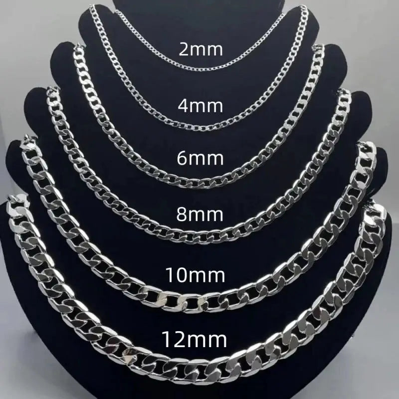 Sterling Silver 925 Unisex Necklace Face Chain 2mm 4mm 6mm 8mm 10mm 12mm 40cm 75cm Lobster Clasp Jewelry Gift