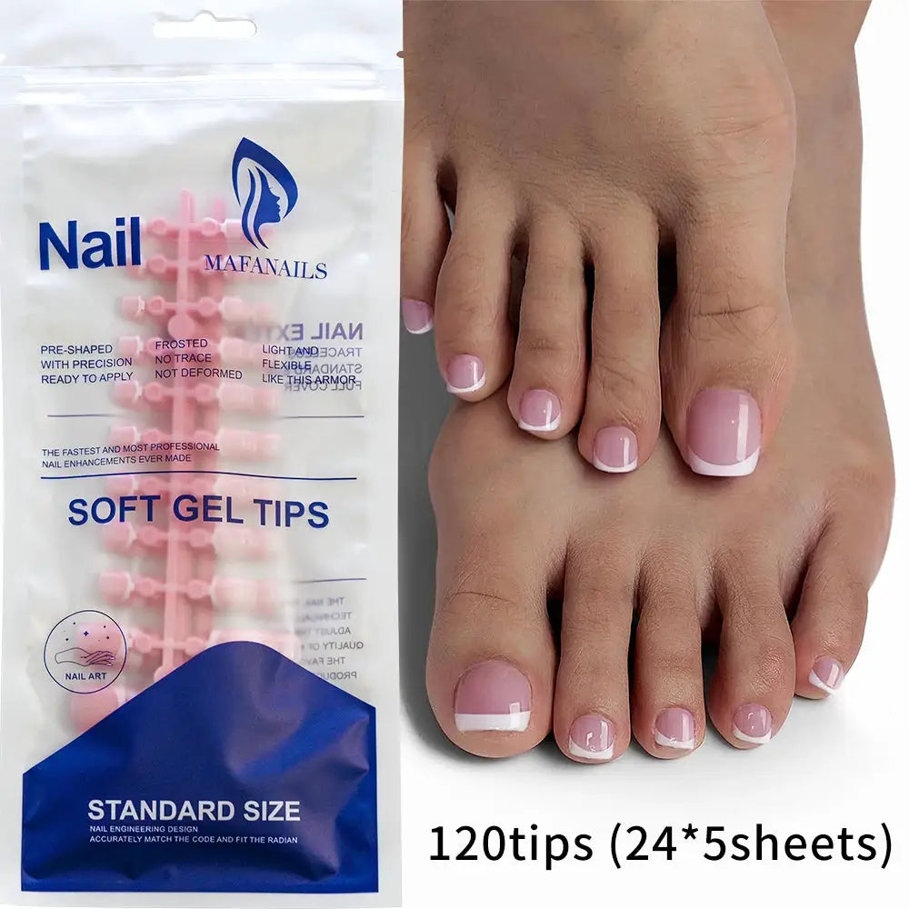 GlamToe Soft Gel Press On Toenails Full Coverage Short Square Pink French White Edge Easy Application