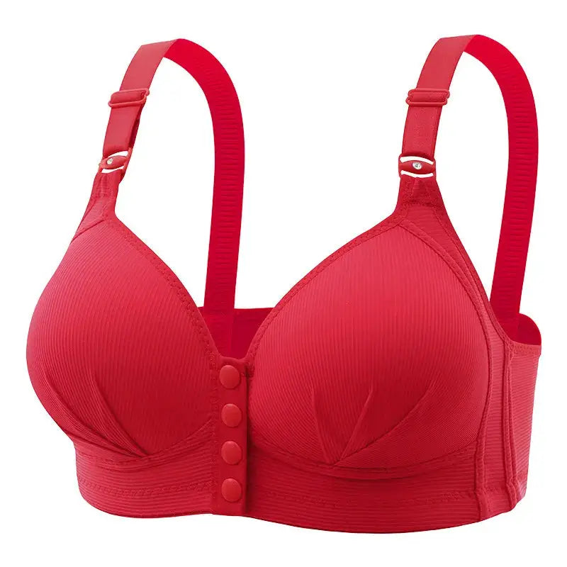 Push-up bra in red with front-closure and adjustable straps