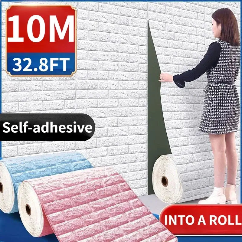 Simples Market 3D foam brick wall panels, white brick texture, self-adhesive waterproof wallpaper roll 10m