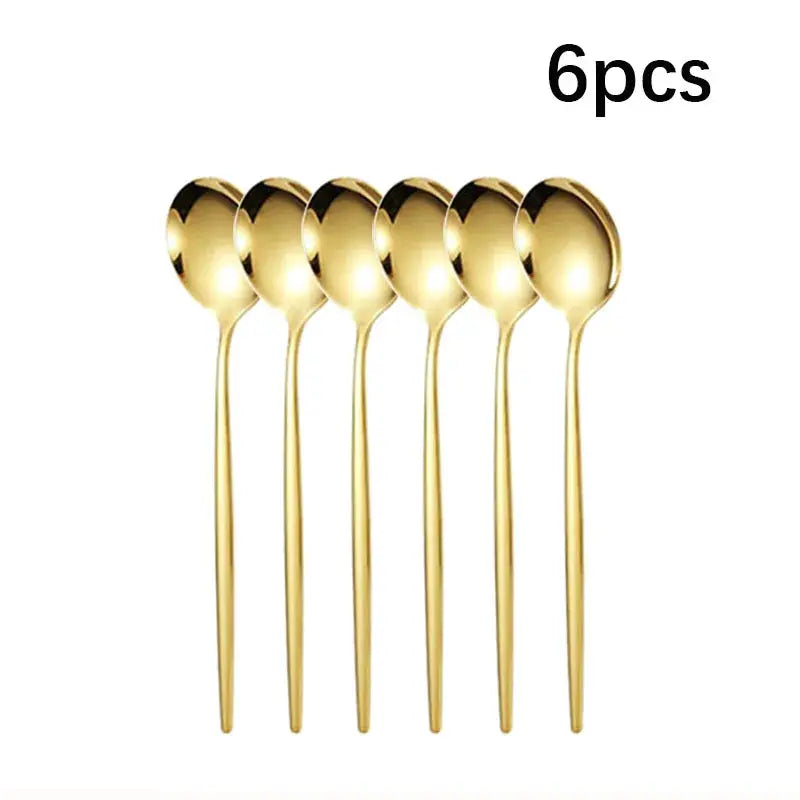 Golden Stainless Steel Portuguese Cutlery Set 6pc or 30pc Upscale Dinner Knife Fork Spoon Teaspoon Chopsticks