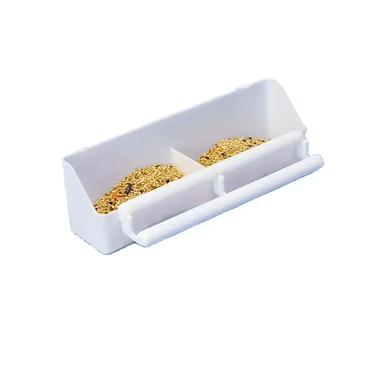 Parrot feeder trough, white plastic with two seed compartments, 1 pc by Simples Market