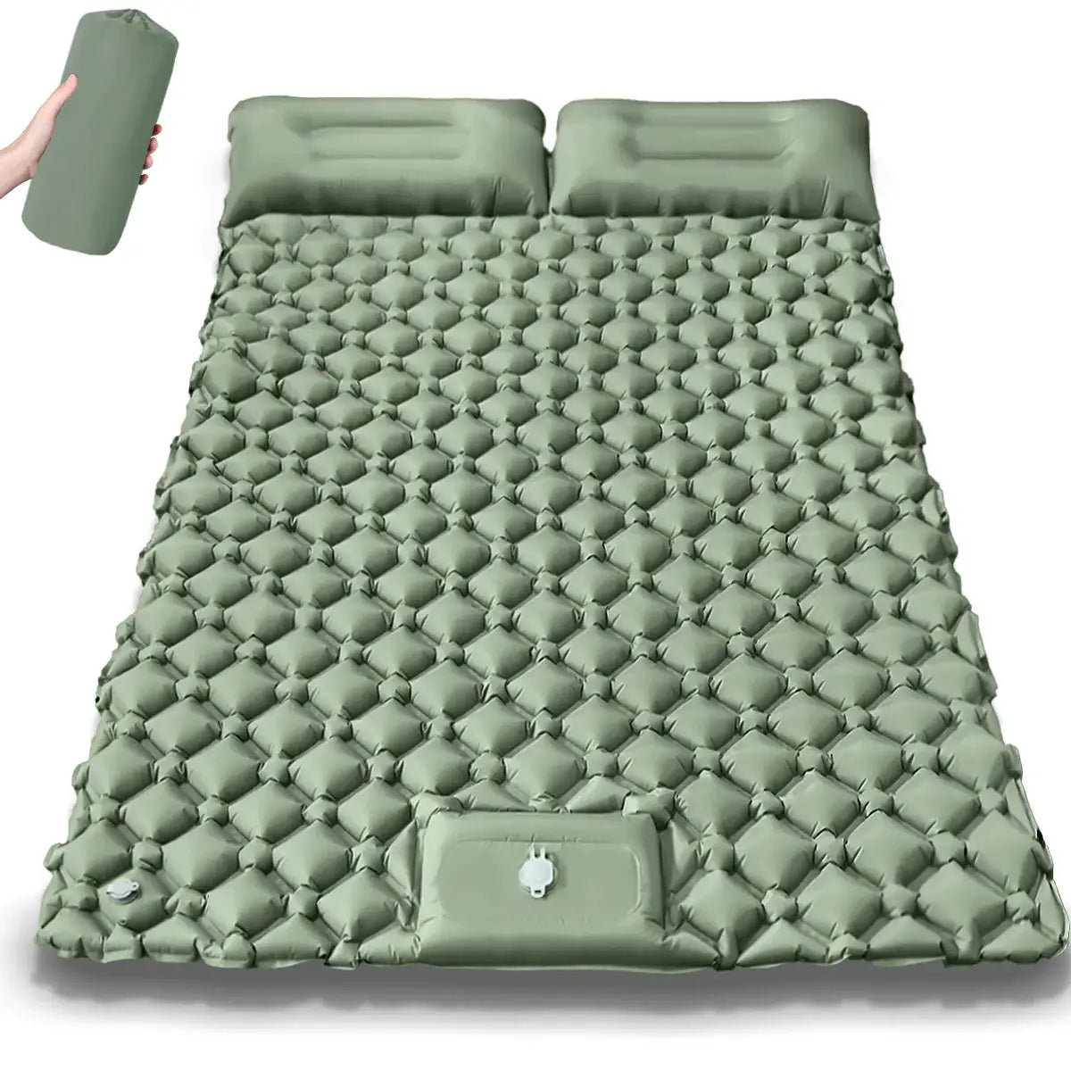 Simples Market double air mattress with built-in pump, green waterproof camping bed