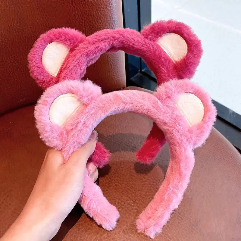Strawberry Bear Plush Headband For Women Soft Hairband For Face Wash And Skincare Cute Fashion Accessory