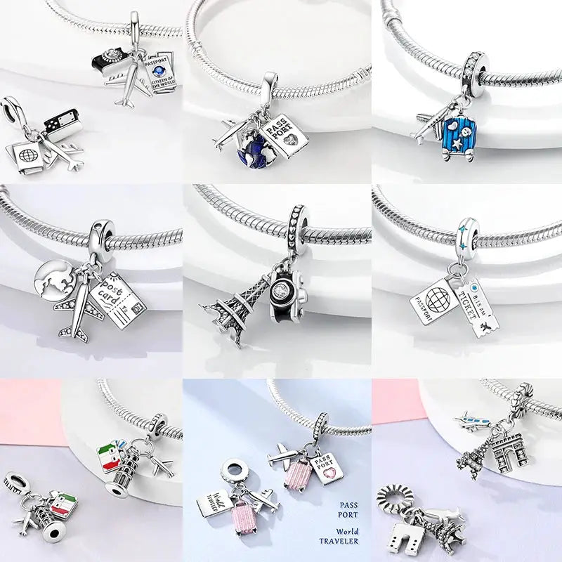 Travel Charm 925 Silver Plane Pendant Eiffel Tower Bead Charm For Bracelet Women Fashion Jewelry