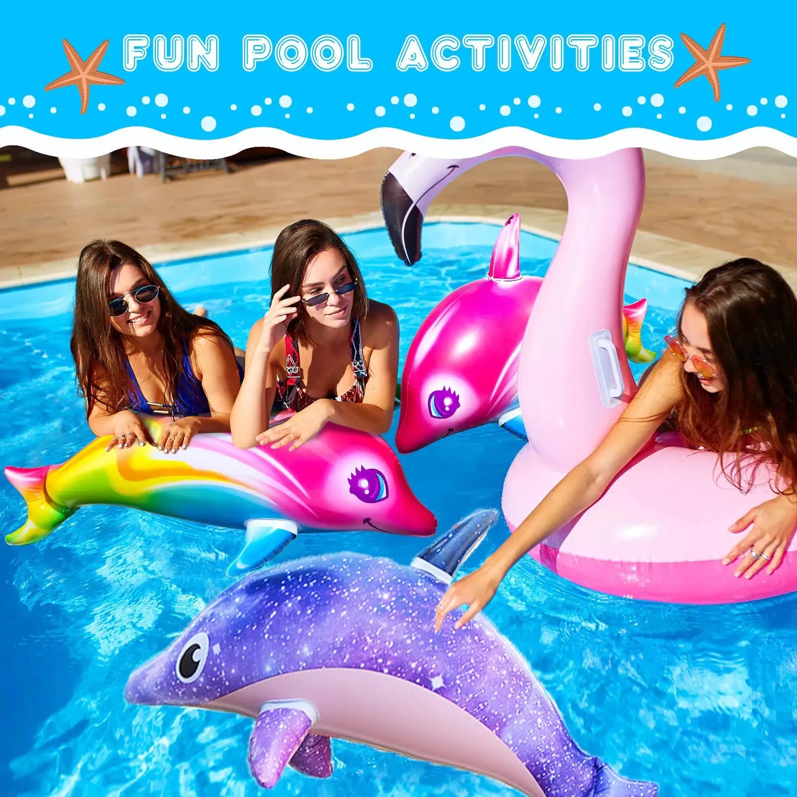 Inflatable Dolphin Rainbow Toy For Ocean Themed Pool Party Beach Birthday Decoration Durable PVC