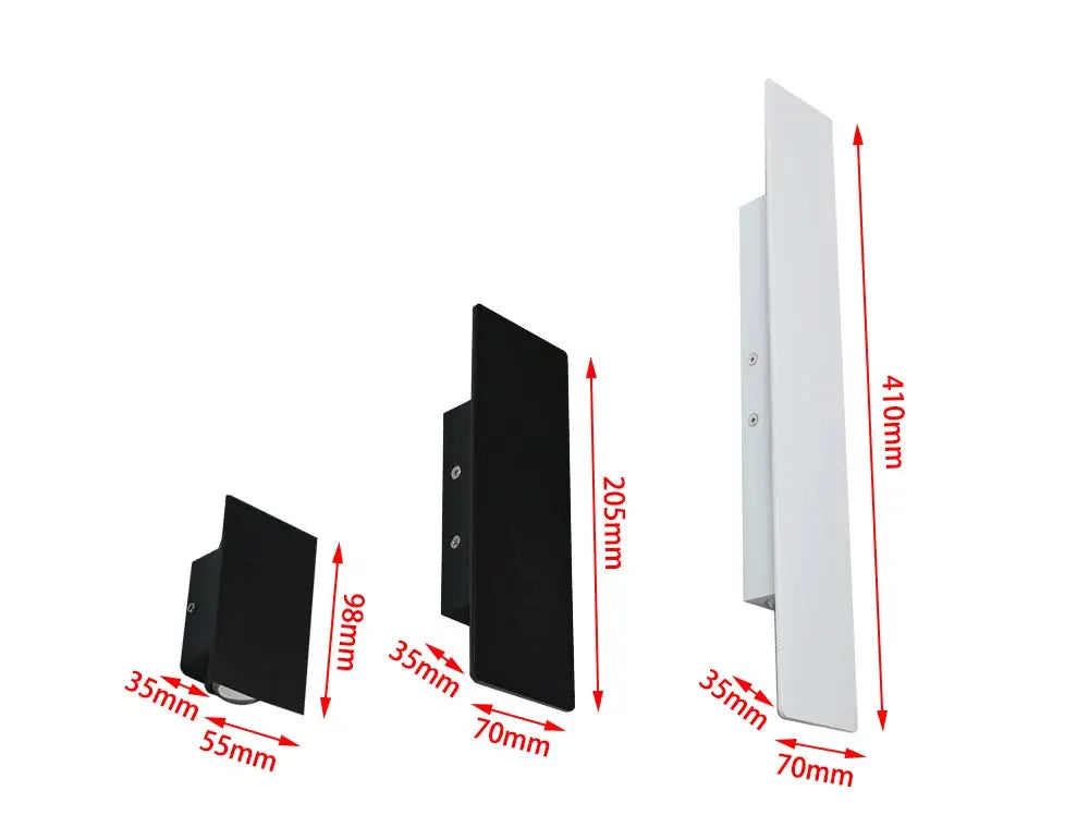 Modern LED indoor wall lamp by Simples Market, aluminum wall light in black and white finishes; three lamps shown