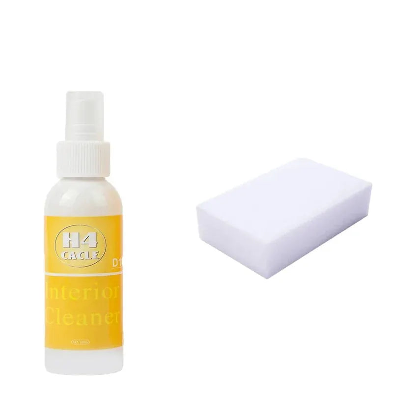 H4Cacle car upholstery cleaner spray bottle with yellow label and white sponge, 2 items
