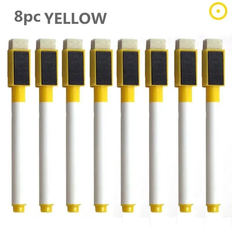 8pc yellow magnetic dry-erase whiteboard markers with built-in erasers by Simples Market