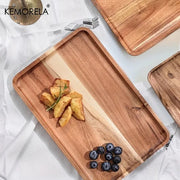 KEMORELA Acacia Wood Coffee Tray Gongfu Tea Tray Serving Tray For Coffee Tea Desserts Candies Decorative Wood Tray