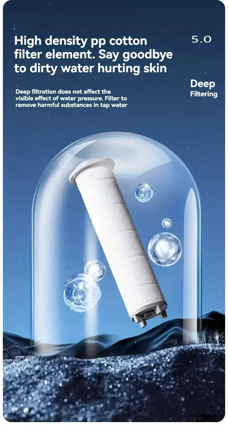 Shower head filter cartridge; white cylindrical element for handheld, high-pressure water-saving shower