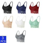 3-piece lace bralette set in assorted colors, wireless, Simples Market