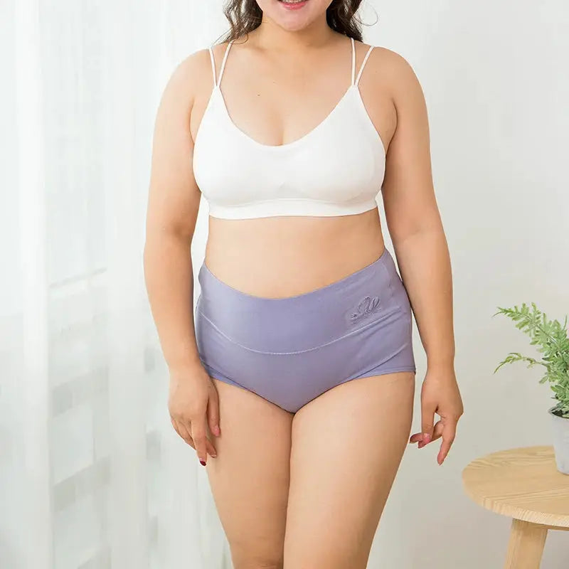 Women's high-waist breathable cotton panties; lavender plus-size briefs by Simples Market