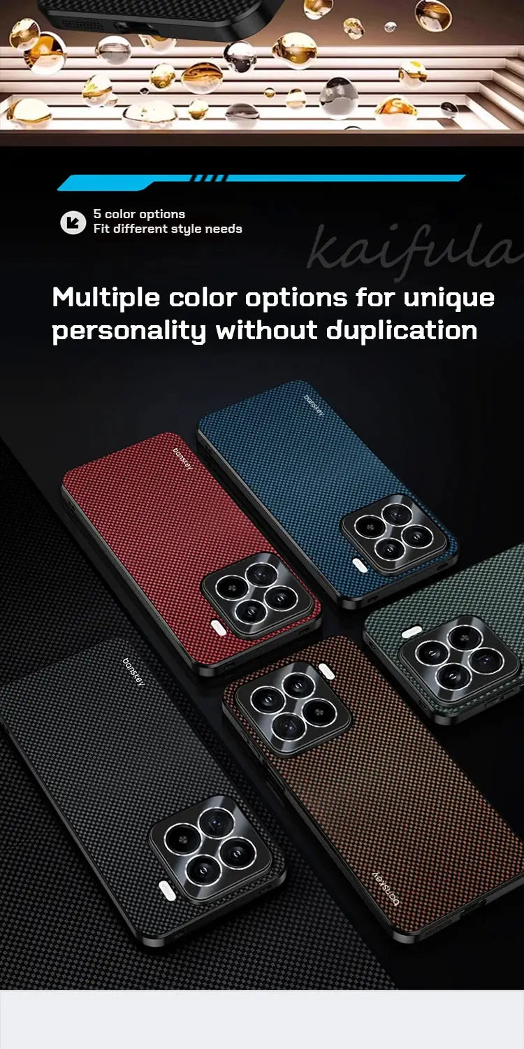 Carbon fiber kevlar pattern phone case for Xiaomi smartphones in 5 colors with shockproof camera protection