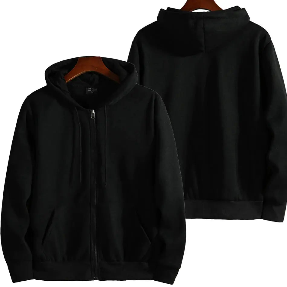 Zip hoodie by Simples Market, black unisex long-sleeve hooded sweatshirt with front pockets