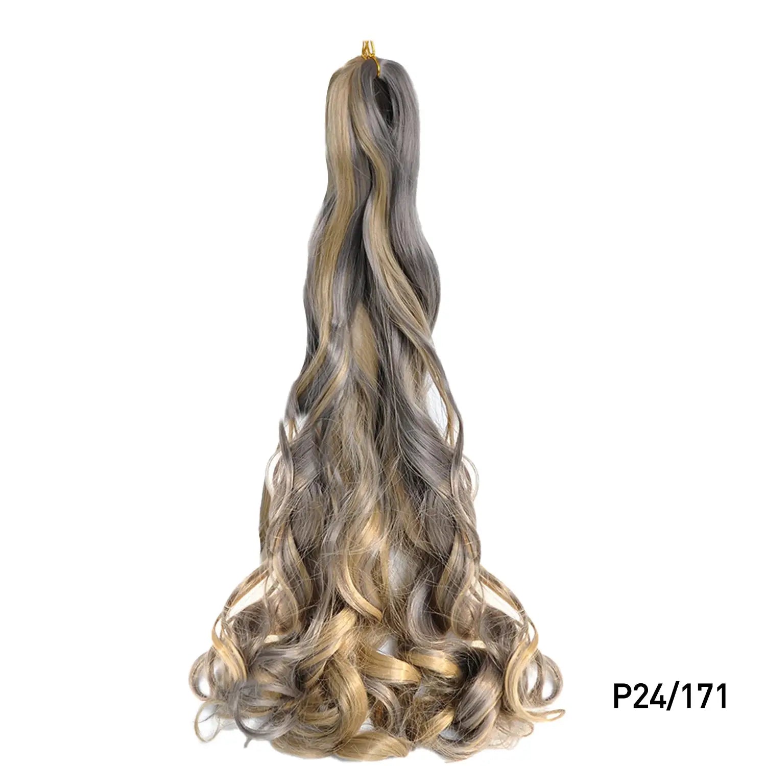 French Curls 24in synthetic braiding hair extension by Simples Market in blonde-gray ombre with spiral curls