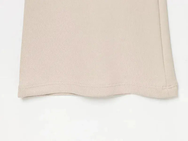 Women's beige long jumpsuit bottom hem in soft fabric