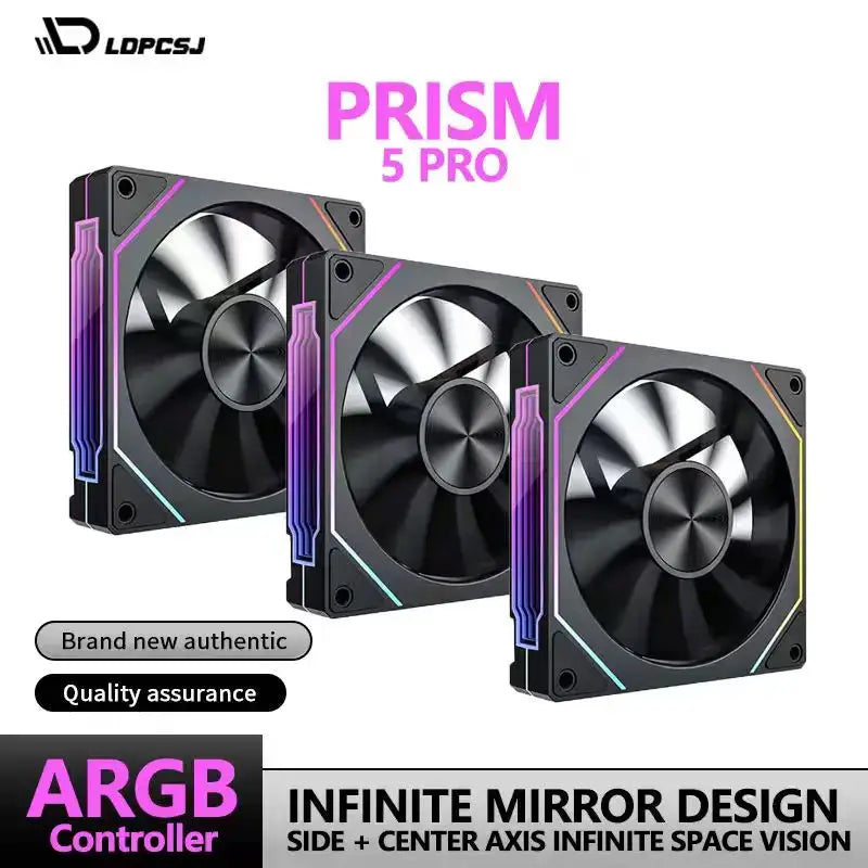 LDPCSJ Prism 4RS 120mm ARGB PC case fan set of 3 with infinity mirror design and RGB lighting