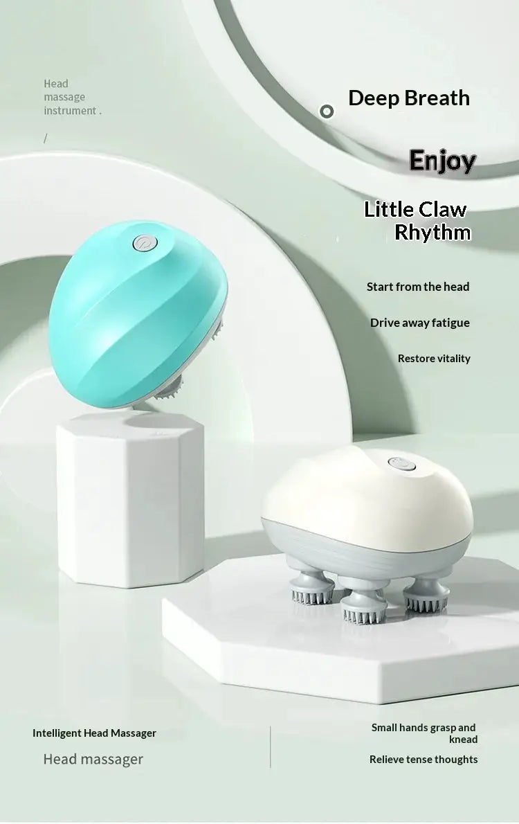 Deep Scalp Massager set: teal handheld unit and white multi-roller head massager