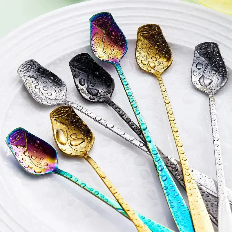 Long Handle Stainless Steel Teaspoon With Rose Shaped Handle For Dessert Coffee Tea Honey Salad New Year Gift