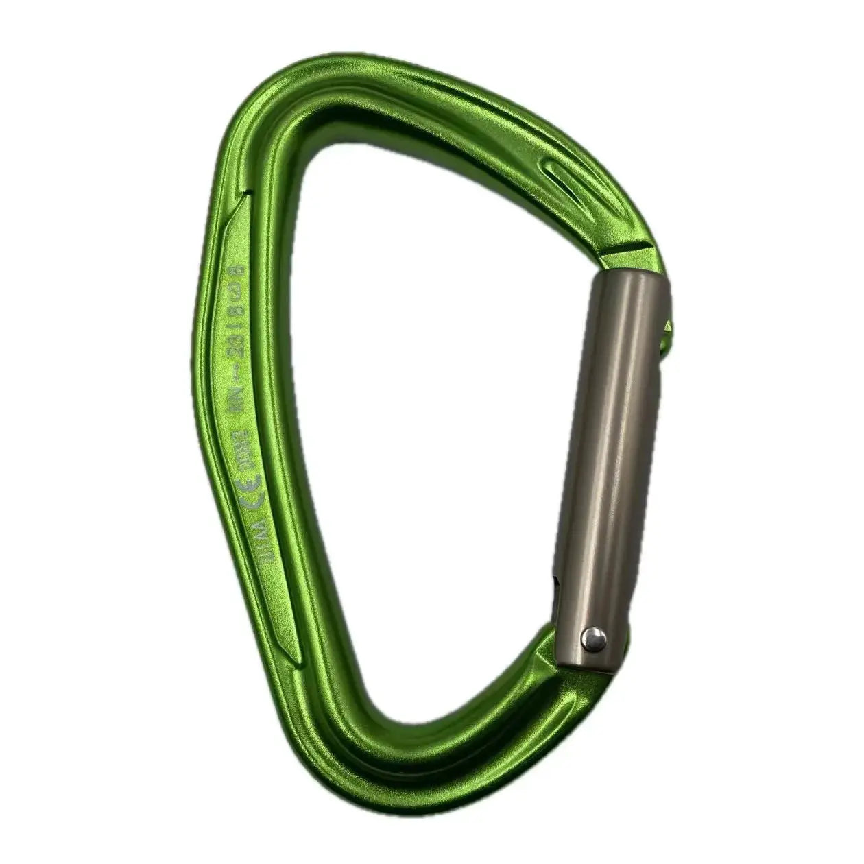 Climbing carabiner curved D-shaped aluminum, green with silver gate, single item