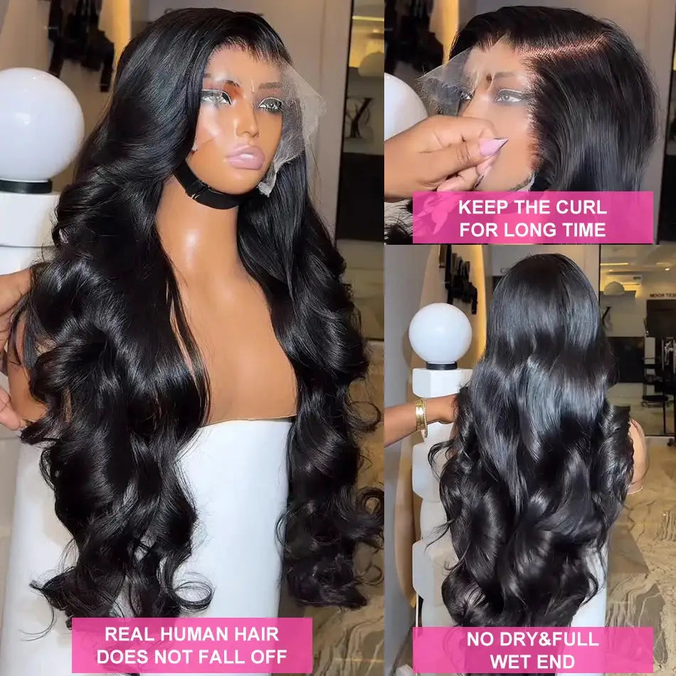 MyLockMe Body Wave Human Hair Lace Front Wig 30 32 34 Inch 13x6 13x4 Transparent Swiss Lace Glueless 5x5 6x4 Avg Size