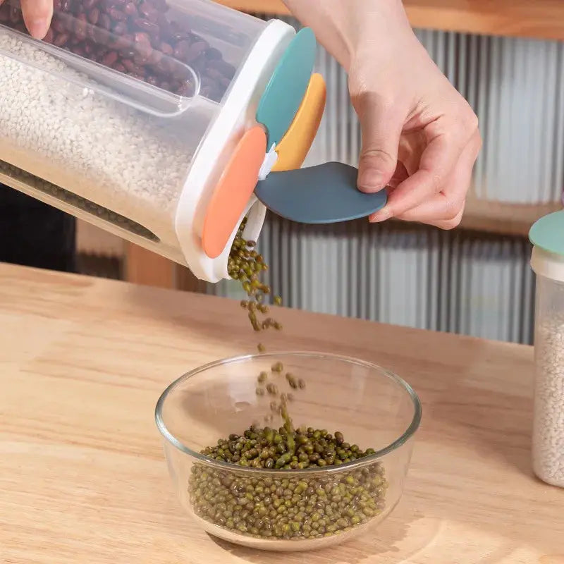 KitchenKeeper Four Grid Cereals Storage Box Moisture Proof Sealed Food Container Keeps Fresh