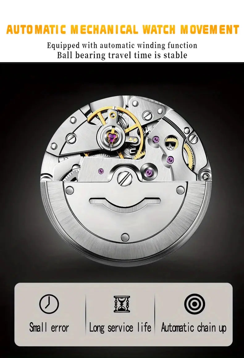 RUIGE automatic mechanical watch movement in stainless steel with exposed gears.