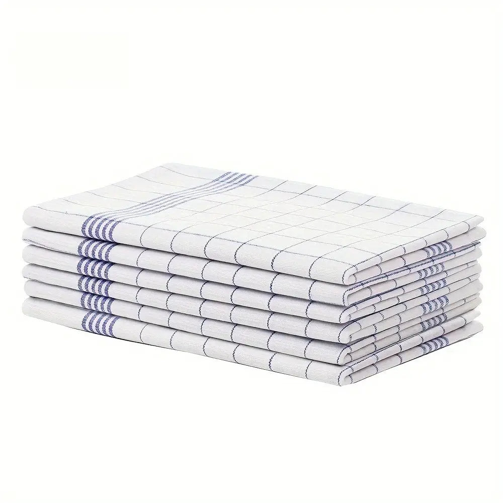 Dish towels stack: classic white plaid with blue lines, soft large kitchen towels