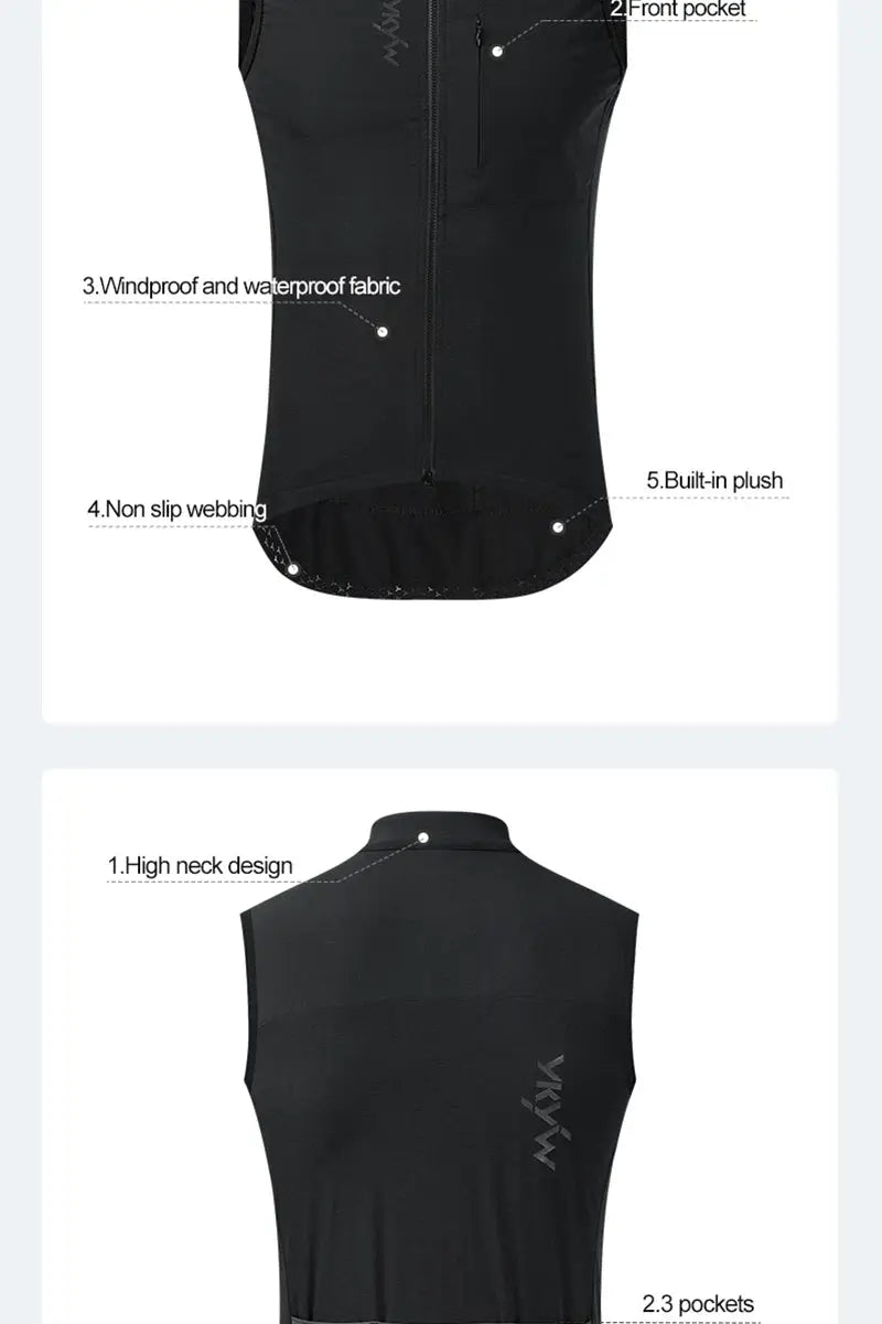 Simples Market YKYWBIKE men’s cycling gelit thermal fleece windproof waterproof sleeveless vest with front pocket and high-neck design