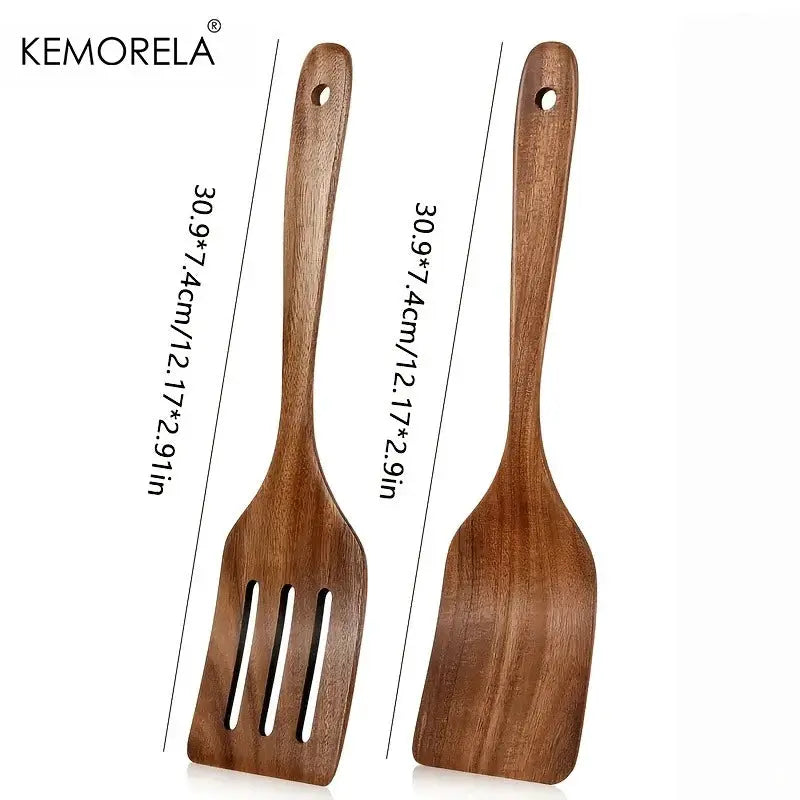 Natural Wooden Cooking Spatula Set For Baking Flipping And Stirring Non Scratch Nonstick Pan Safe Kitchen Tools