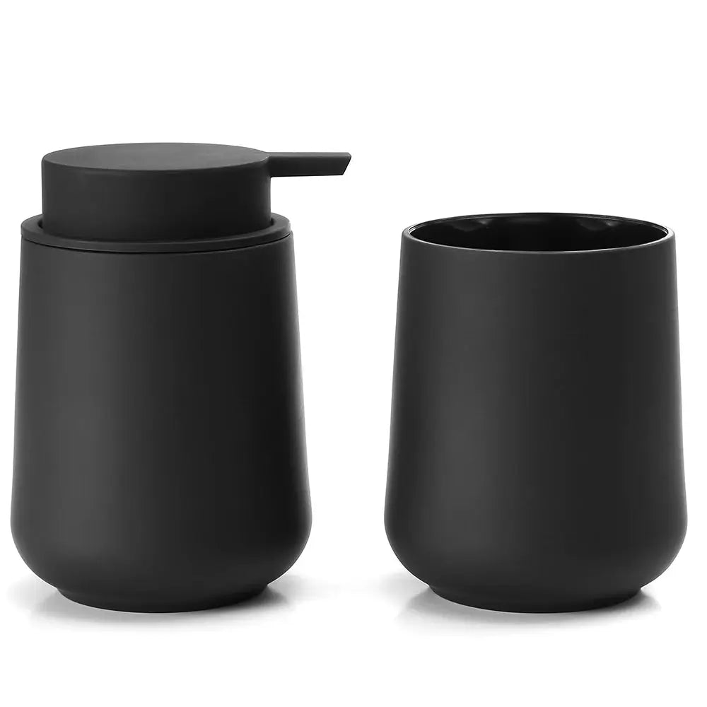 Simples Market bathroom accessory set: 2-piece matte black soap dispenser and cup