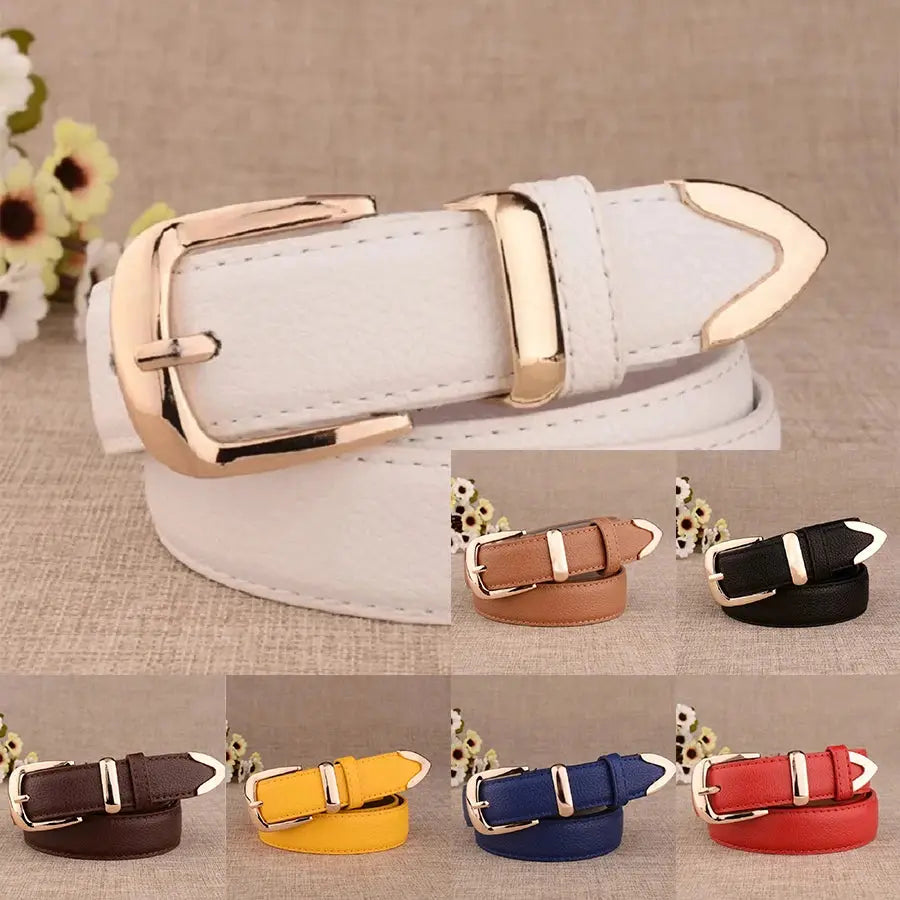 VogueLine PU Leather White Womens Trousers Belt Vintage Pin Buckle for Classic Style and High Quality
