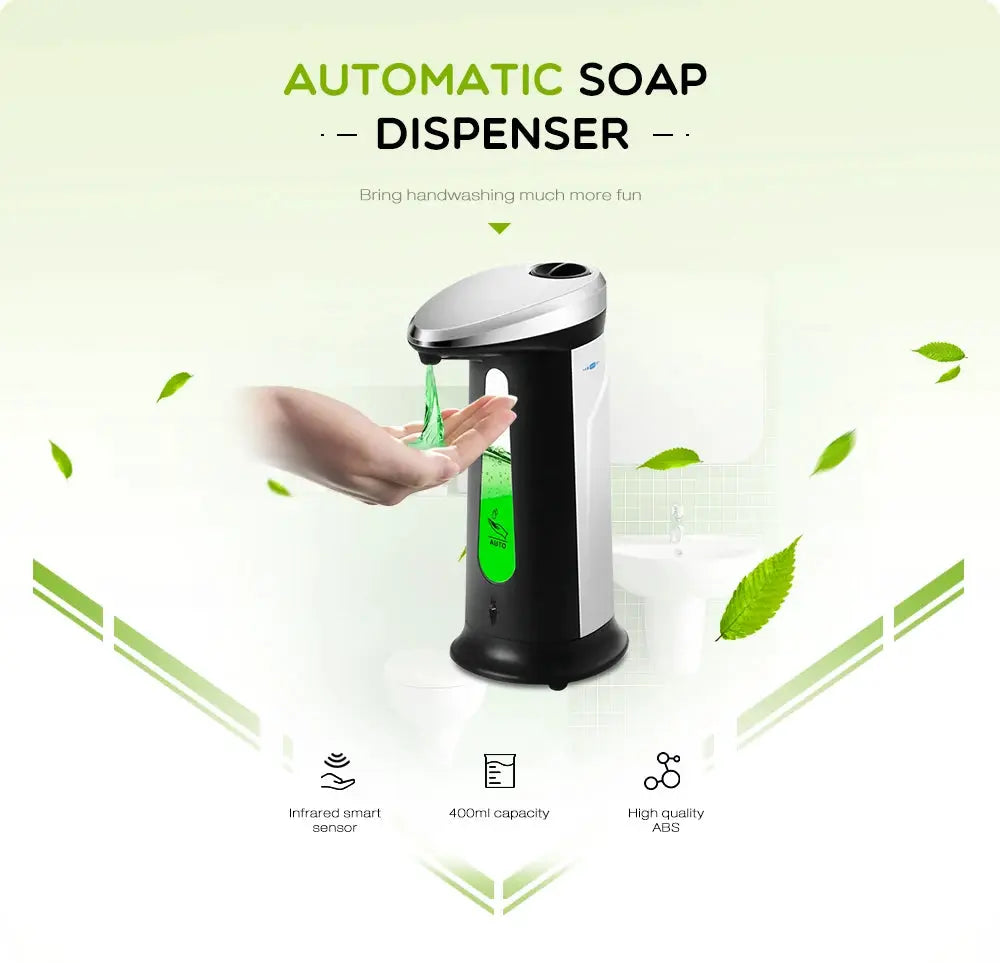 Simples Market automatic soap dispenser, 400ml capacity, black ABS plastic with infrared sensor