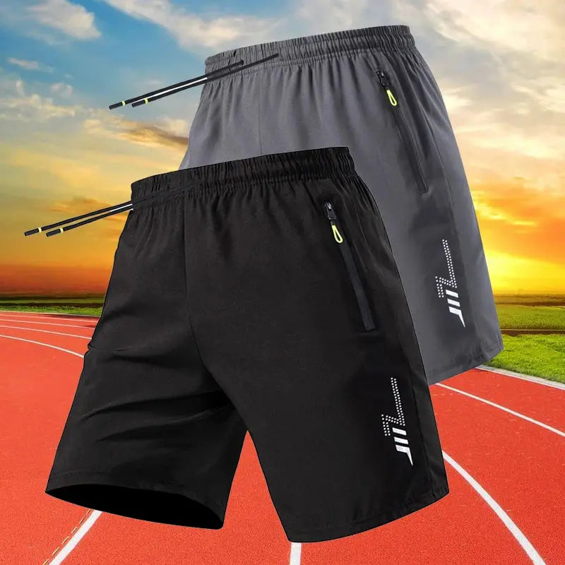 Simples Market two-tone men's black and gray sports shorts with zip pockets for running