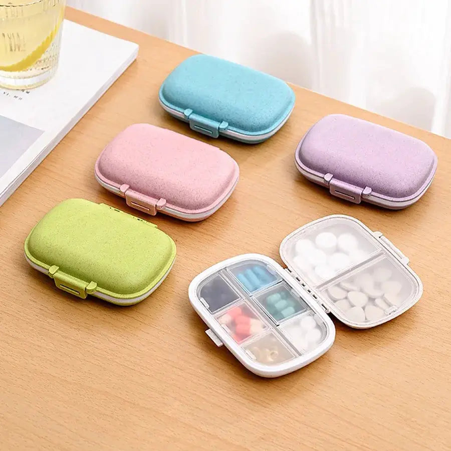 EcoWheat 8 Grids Travel Pill Box Wheat Straw Organizer With Seal Ring For Tablets And Medicines