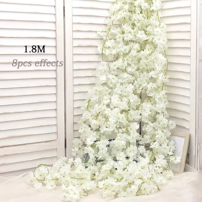Artificial Sakura Flowers Vine Hanging Floral Garland Home Garden Wedding Arch Party Cherry Blossom Wall Decor