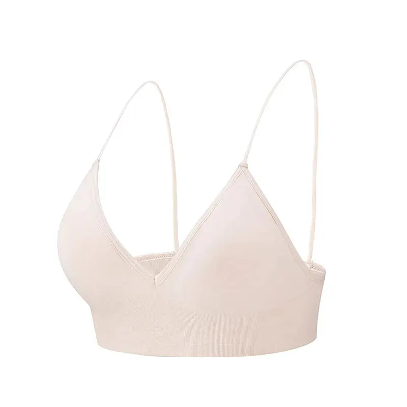 Flarixa triangle-cup bralette in beige with deep V-neck and soft underband