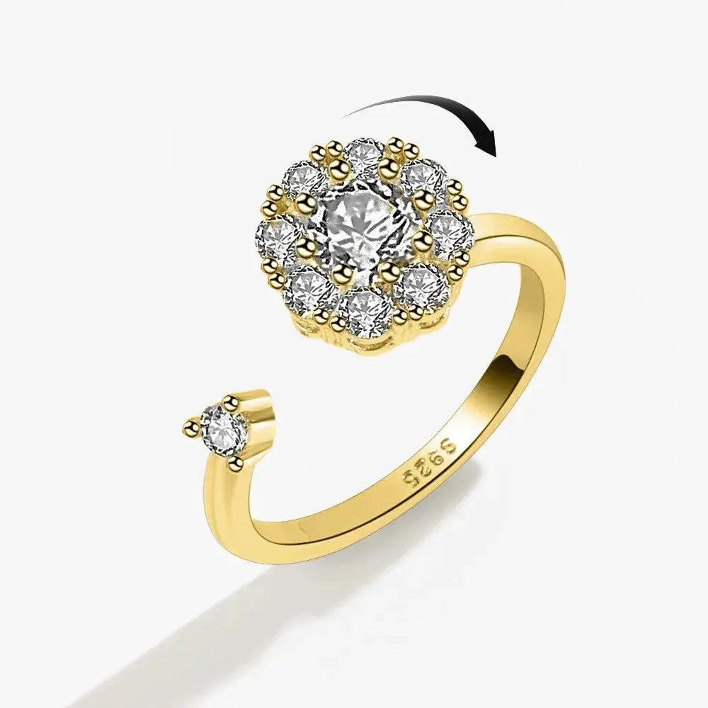 SMJEL Fidget Spinner Ring for Women Crystal Flower Eye Butterfly Animal Motifs Stress Relief Wedding Jewelry