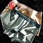Men's satin boxers, two-pack, metallic grey and bronze with Huajielong & Story waistband, size 4XL