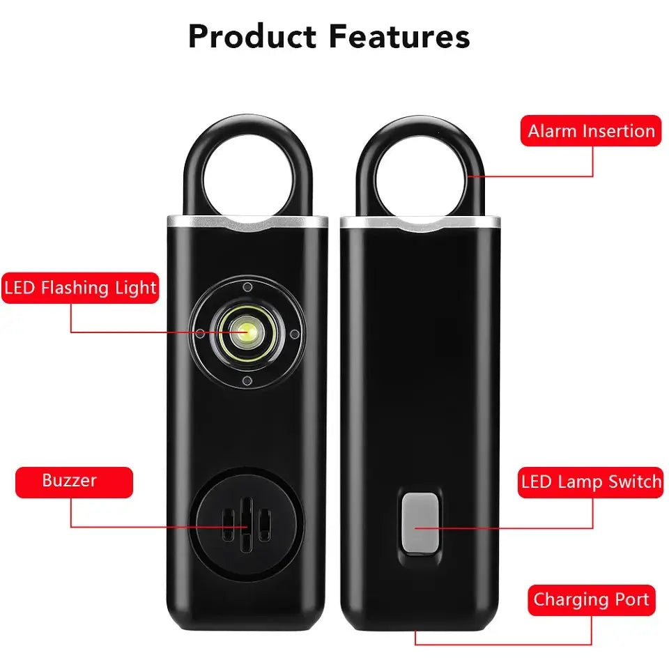 Hollarm self-defense alarm keychains by Simples Market, 2-pack black with LED light and 130dB siren