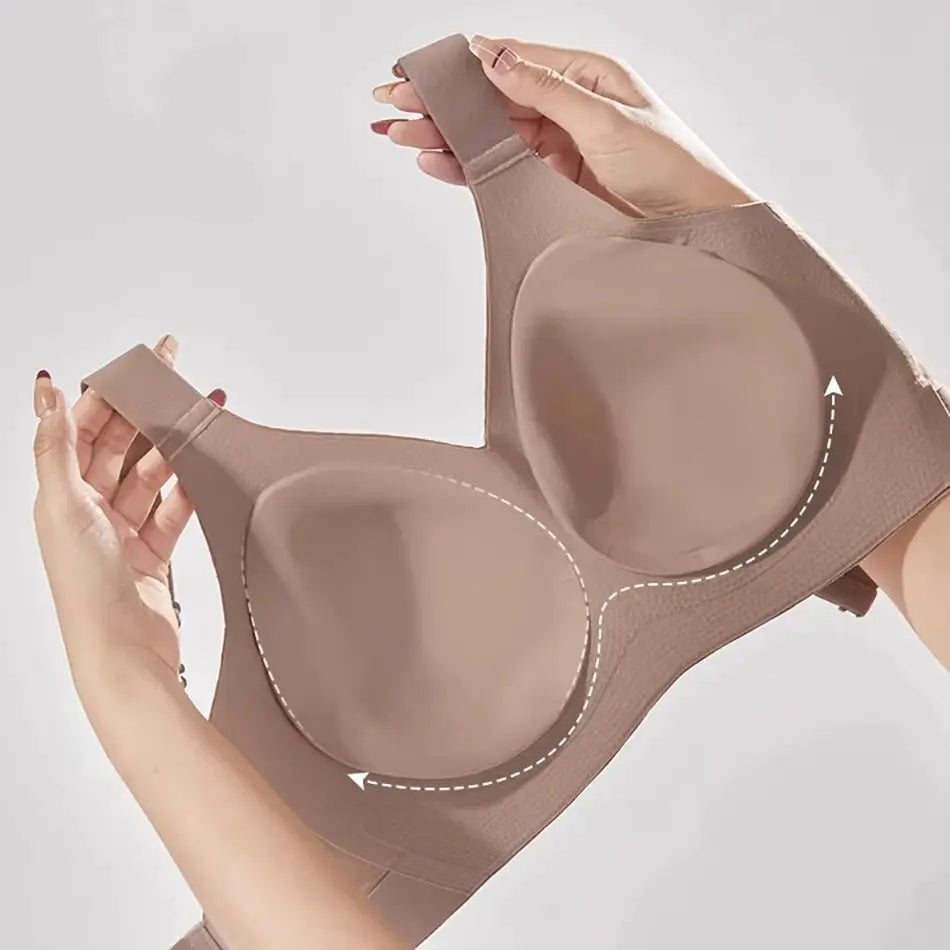 Seamless wireless bra by Simples Market, nude beige, pull-up anti-sag, large size