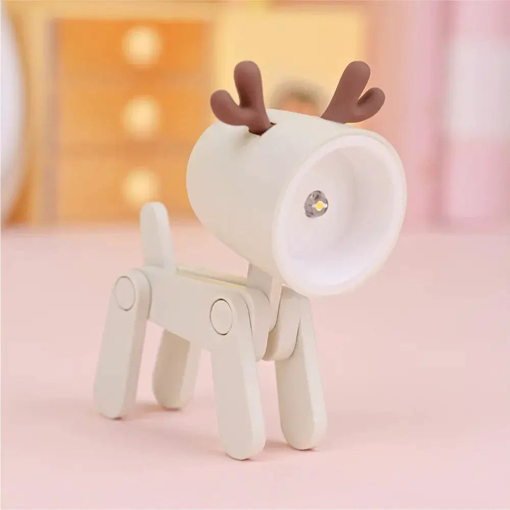 Simples Market LED mini night light deer desk lamp, white foldable figure with brown antlers