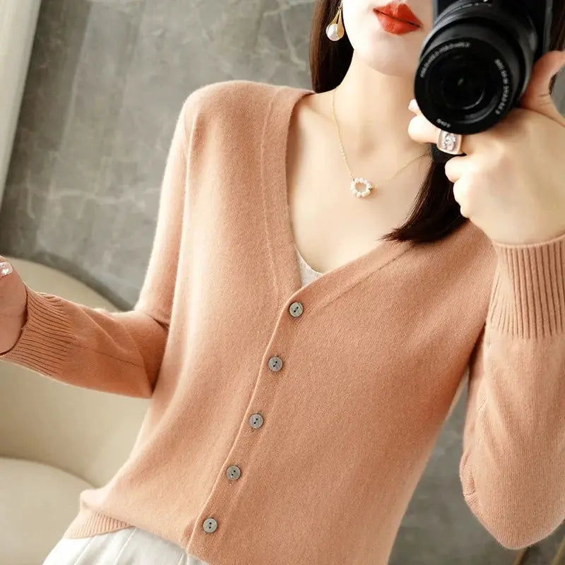 Zhi D035 V Neck Loose Knit Cardigan For Women Warmth And Daily Comfort For Autumn And Winter