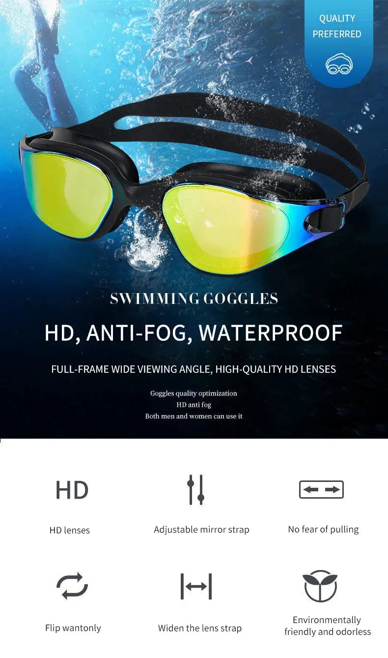 Unisex Adult Swimming Goggles Anti Fog Swim Glasses Adjustable Silicone Strap Waterproof Eyewear