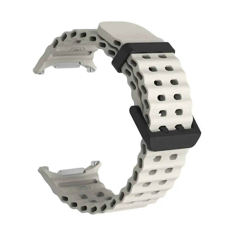 Simples Market Marine Band strap for Samsung Galaxy Watch Ultra 47mm, cream perforated silicone with black adapters.