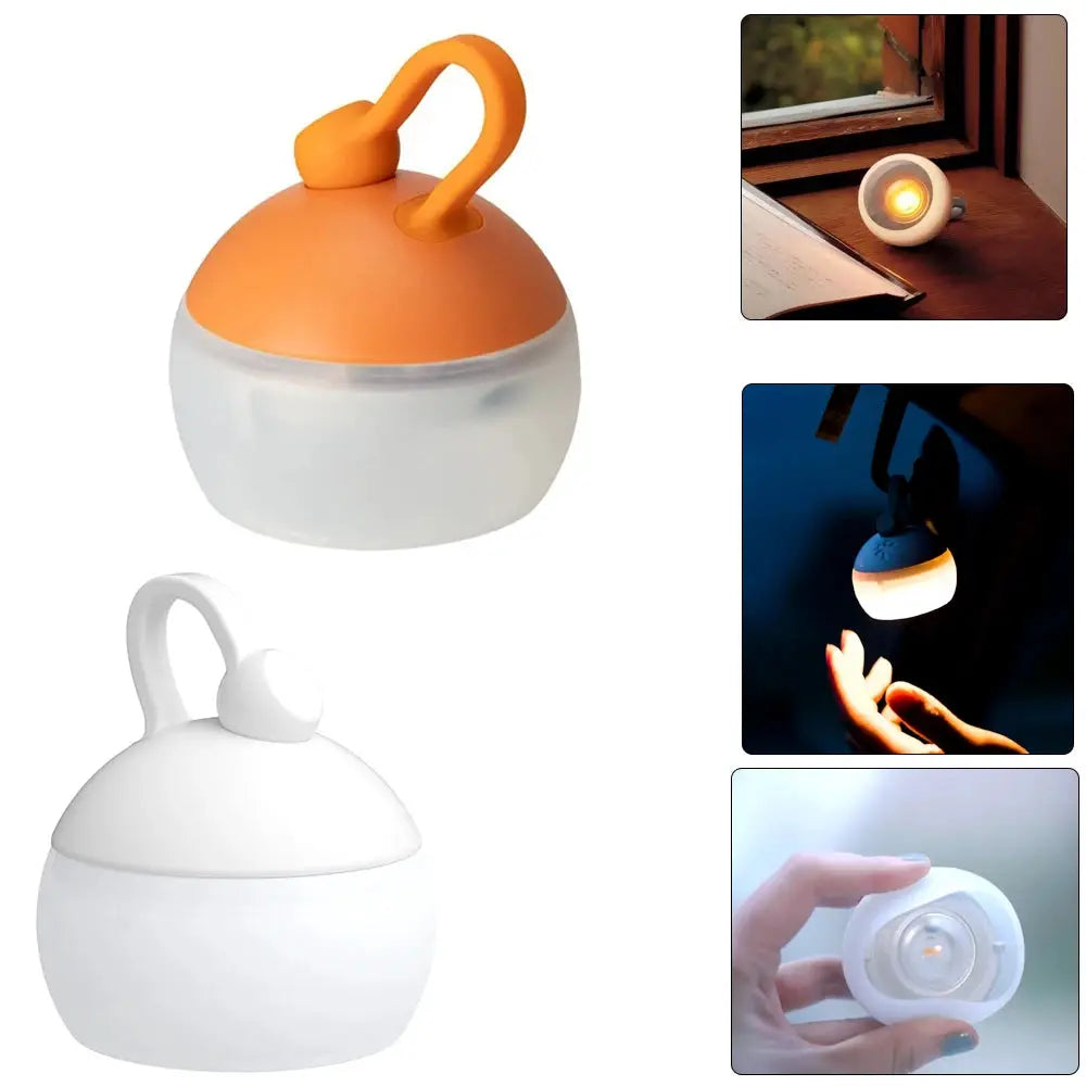 Super Mini Retro Snow Camping Lantern by Simples Market, USB rechargeable hanging tent light, orange top + white base
