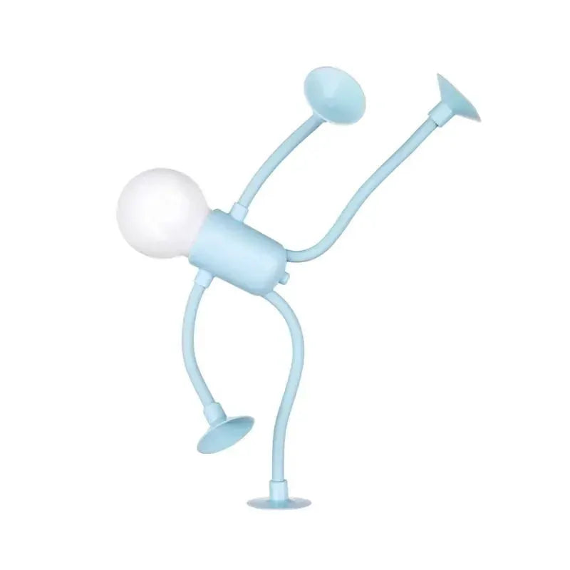 Sportsman-shaped blue night light by Simples Market, flexible mini desk lamp powered by button battery with suction bases